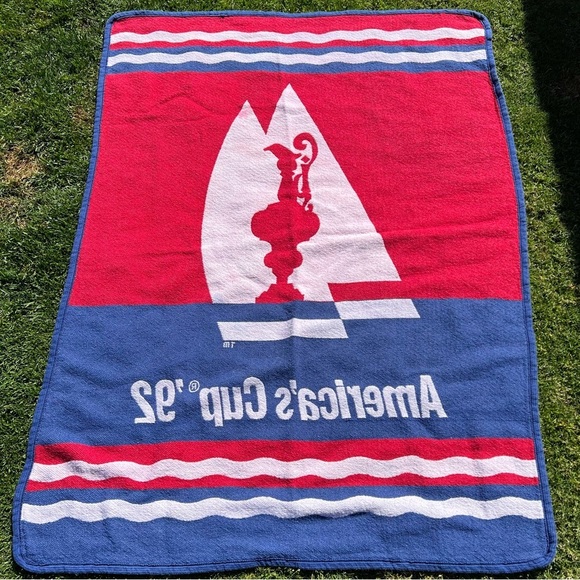 Vintage America’s Cup 1992 Commemorative Woven Throw Blanket 47x63 FLAWED - Picture 2 of 14